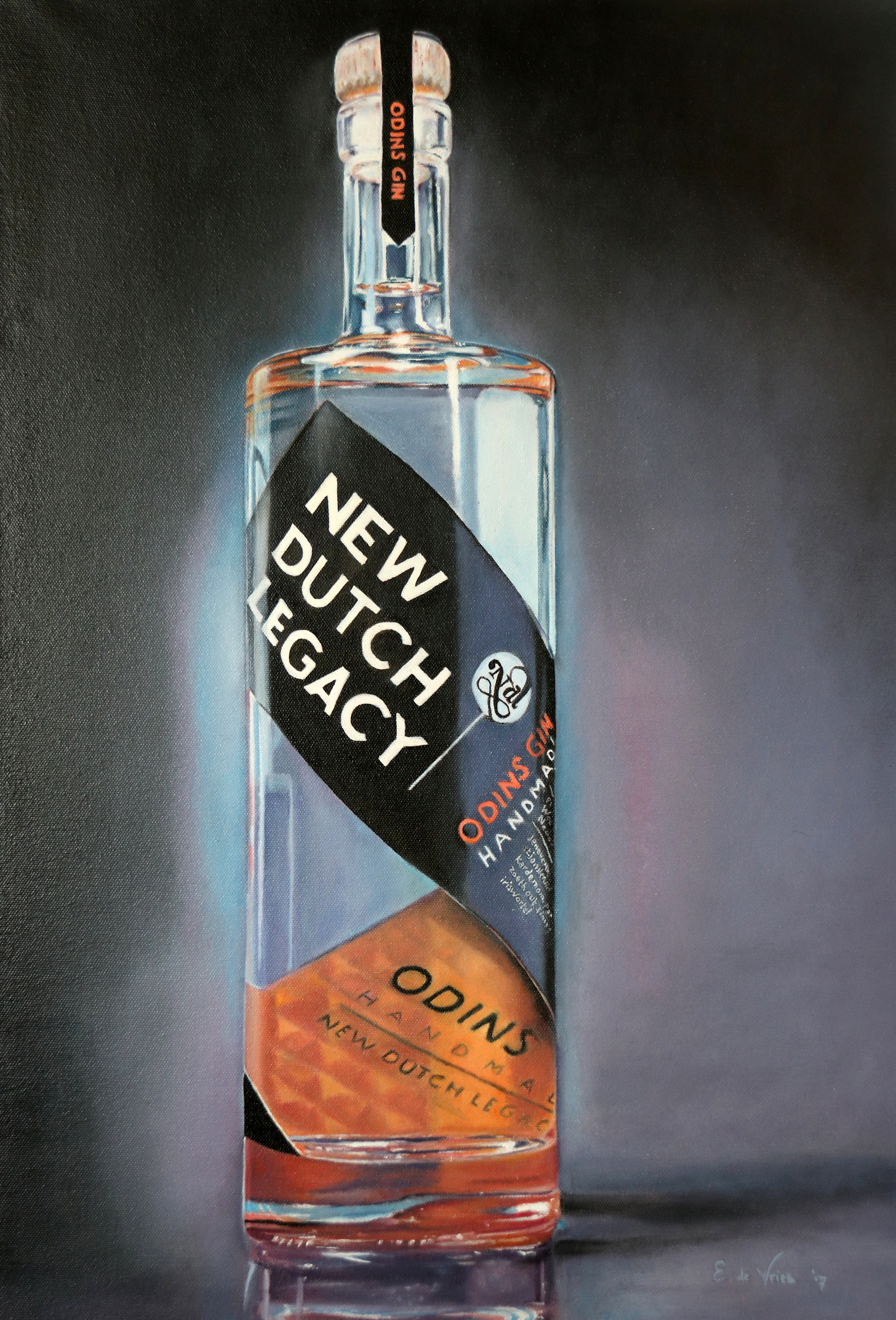 drankfles geschilderd voor dochter die daar het etiket voor ontworpen heeft. 