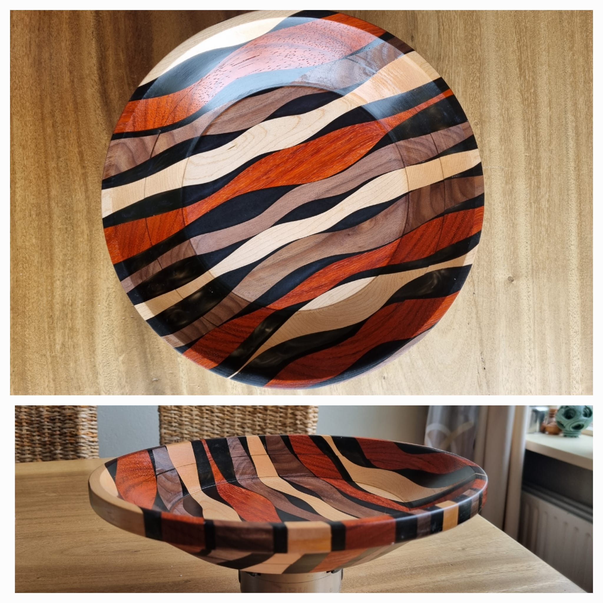 padouk, essen, notenhout en epoxy